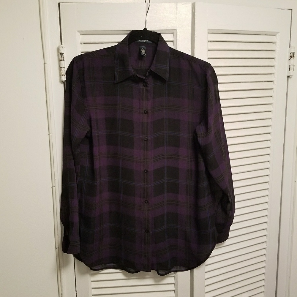 Ralph Lauren | Plaid sheer blouse